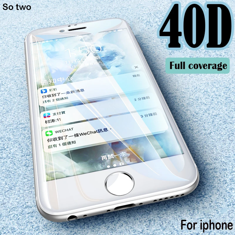 

40D Protective Glass on the For iPhone 7 8 6S Plus 6 Tempered Screen Protector Film Glass For iPhone X XR XS Max Full Glass