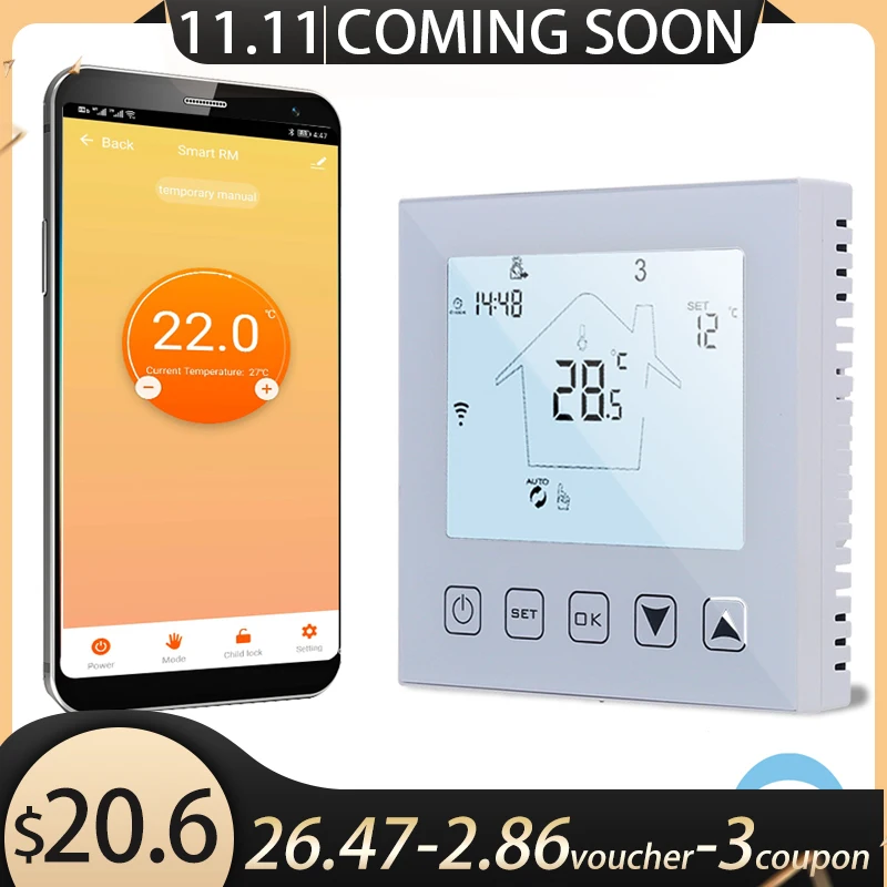 

WiFi Smart Thermostat Temperature Controller for Water/Electric floor Heating Water/Gas Boiler Works with Alexa Google Home
