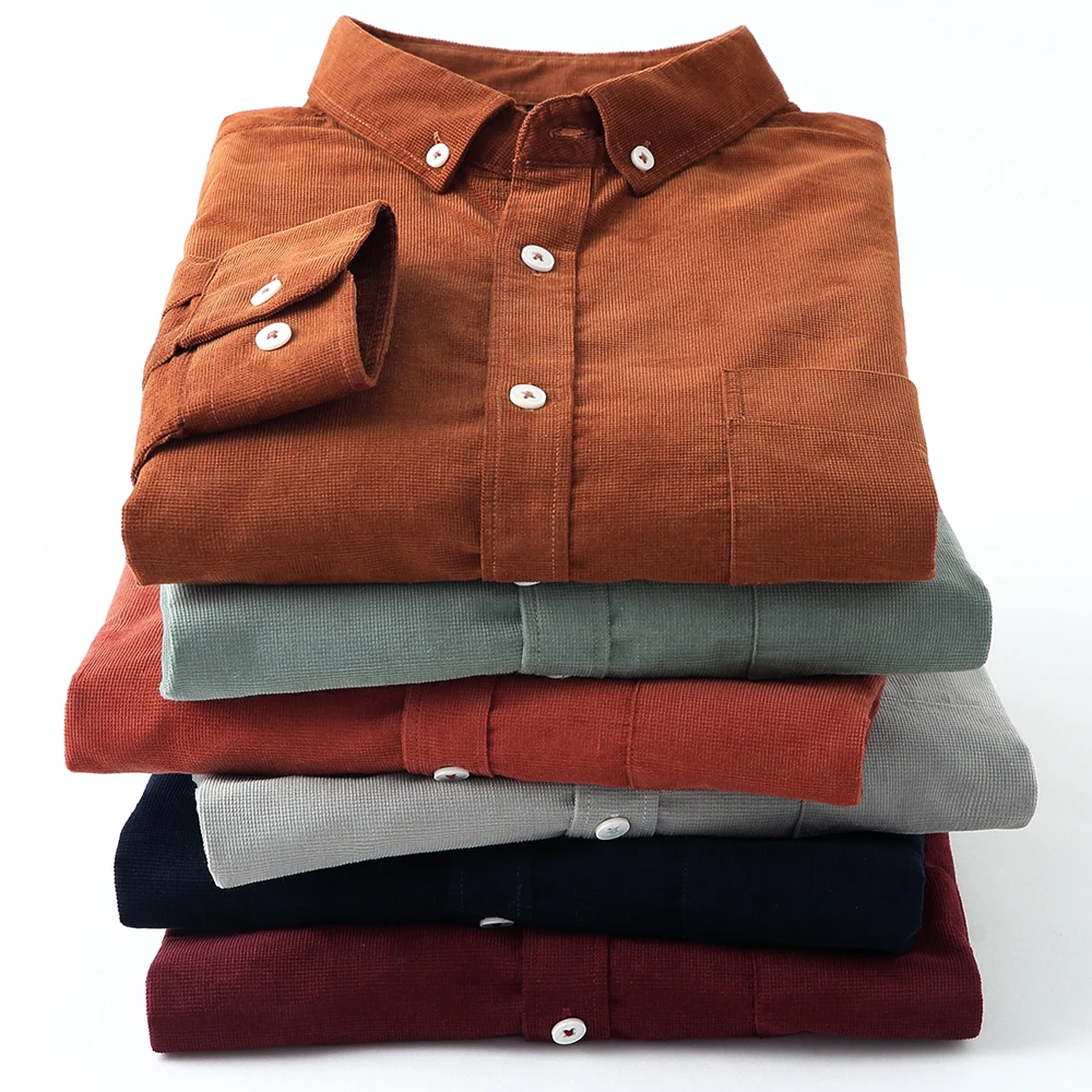 CasualPureCottonCorduroyMenShirtLongSleeveBrownThickWinterXXLRegularFitNewModel.jpg