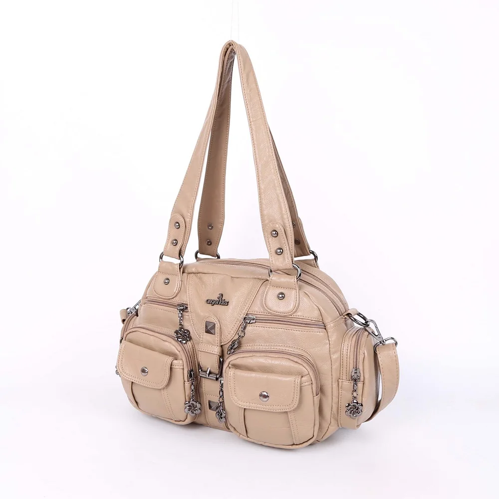 Angelkiss Women Small Handbags Satchel Top-handle Handbag PU Shoulder Bag 8”x11” Dumpling Pack Multi-pockets Shoulder Bags