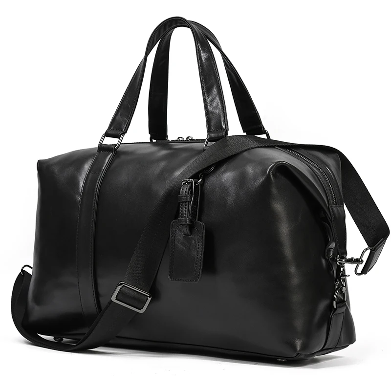 Black Leather Travel Bag For Men