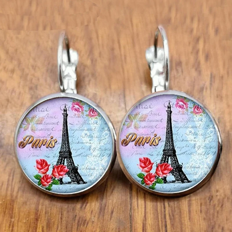 City of Romance France Paris Eiffel Tower Literary Simple Style Earings Glass Cabochons Jewelry DIY Earring Women Lover Gifts