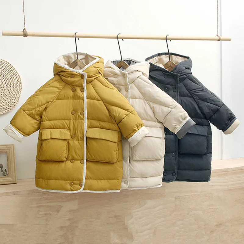 

New Children Warm 90% White Duck Long Jackets Winter Clothes Kids Boys Girls Hooded Down Pakas Outerwear Snowsuit Children Tops