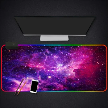 

RGB Mouse Pad Large Gaming Luminous Waterproof Non-slip Rubber Desk Mat Cosmic Nebula Mousepad Computer Laptop Keyboard Desk Pad