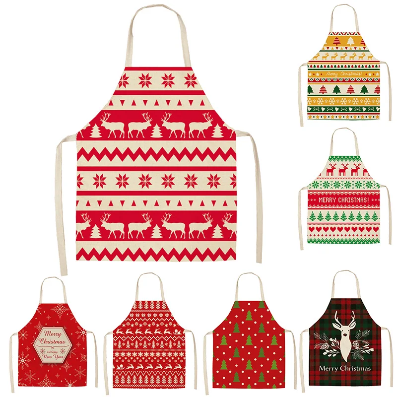 

Christmas Kitchen Aprons Sleeveless Dinner Cooking Bib Xmas Tree Deer Merry Christmas Cleaning Apron for Home Kitchen Supplies