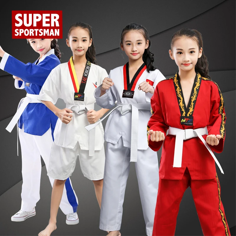 Детский халат для тхэквондо Dobok форма каратэ детская одежда мальчиков и девочек