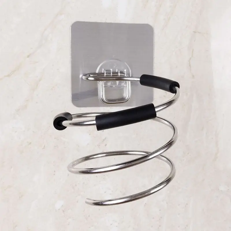 

Adhesive Wall Mount Hair Dryer Holder Rack Blower Organizer Shelf Stainless steel Spiral Stand Storage For Bathroom Barber 10166