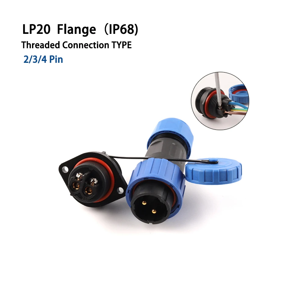 

LP20 SP20 IP68 Waterproof connector Flange solder-free cable wire Screw crimp Male Female Quick connector plug socket 2 3 4 Pin