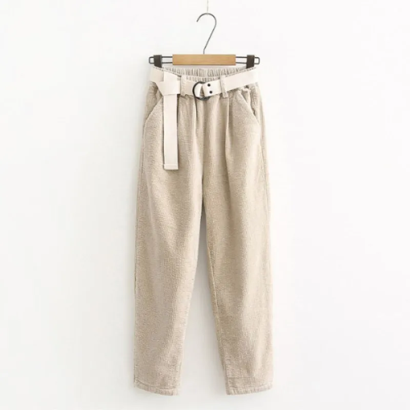 Online Pantalones de pana Harem pantalones Otoño Invierno mujer pantalones elásticos cintura fajas Casual negro pantalones mujer cintura alta