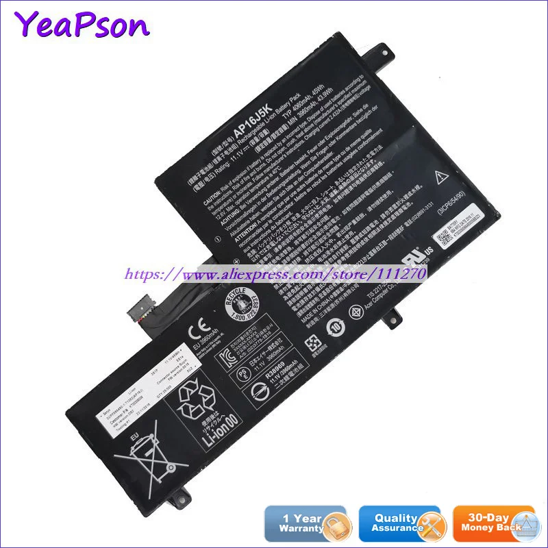 Аккумулятор Yeapson AP16J5K AP16J8K 11 1 В 4060 мАч для ноутбука Acer Chromebook N7 C731-C118 C731T-C96J |