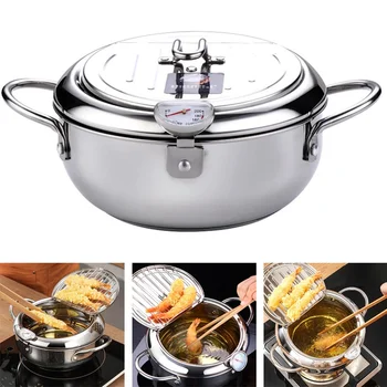 

Temperature Controllable Japanese Style Household Tempura Deep Fryer Japanese Style Frying Pan Fried Chicken Pot Cooking Tools