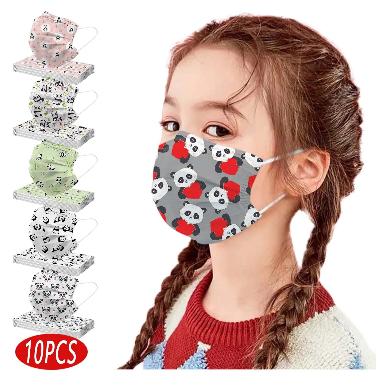 10pcs Children Panda-prints 3-layer Disposable Mask Pattern Protective 3layer Filter Face Masks For Girls Boys Earloop Bandage |