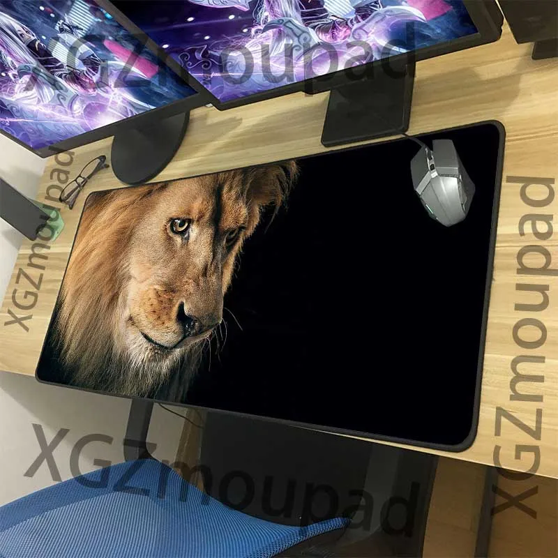 XGZ Large Mouse Pad Black Lock Edge Animal Lion Custom Office Computer Keyboard Table Mat Rubber No