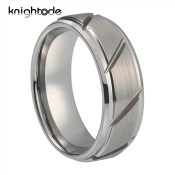

8mm Tungsten Ring Simple Classical Jewelry For Men Women Engagement Wedding Band Brushed Cut Grooved Comfort Fit