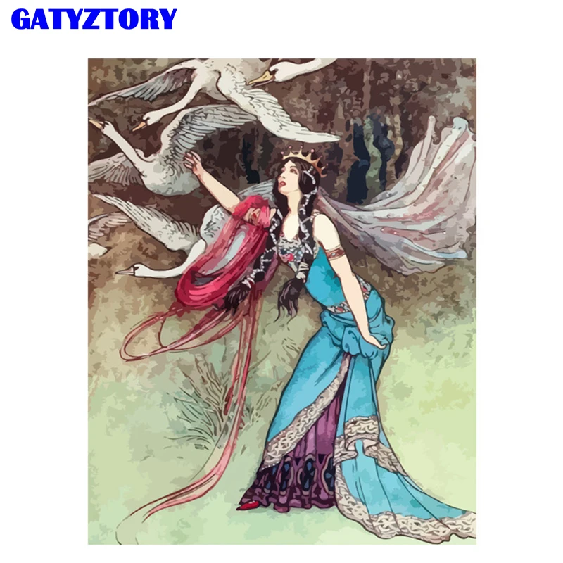 GATYZTORY рамка в виде лебедя для женщин искусство на холсте современное настенное