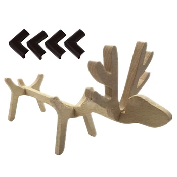 

4Pcs Desk Table Edge Cover Guard Corner Protector Cushion Light Brown & 1 Pcs Adorable Elk Wooden Wine Rack