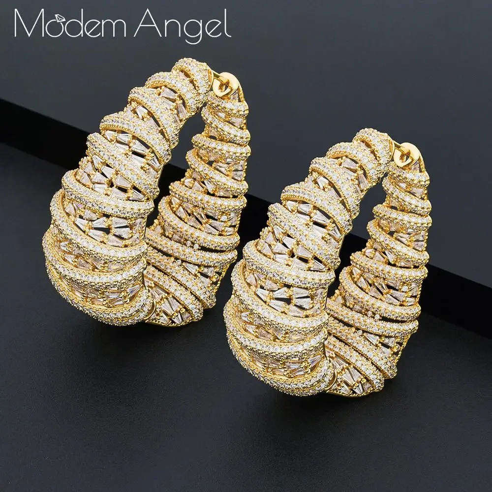 

ModemAngel Fashion Cubic Zircon BIG HOOP Earrings Trendy Charms DUBAI Round Hoop Statement Earring for Women Wedding Jewelry