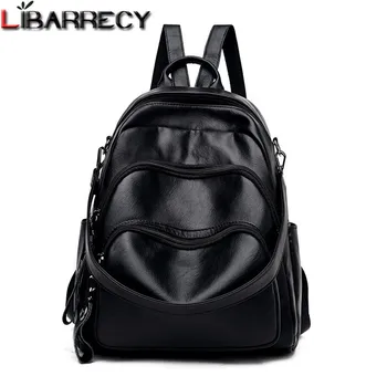 

3 in 1 Women Leather Backpack Solid Color 3-layer Pocket Teenage Girls School Bag Ladies Pu Leather Large Capacity Shoulder Bag