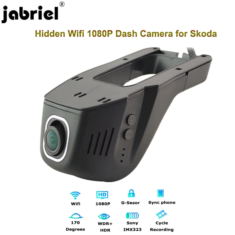 Jabriel 1080P dash cam 24 часа Автомобильный видеорегистратор двойной объектив камера заднего вида для skoda octavia a7 a5 Rapid Fabia kodiaq