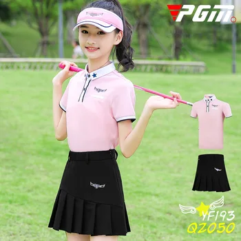 

PGM Summer Children's Gilrs Golf Sportswear Short-sleeved T-shirt Mid Waist Pleated Skirt Breathable Golf Clothing Sets D0794