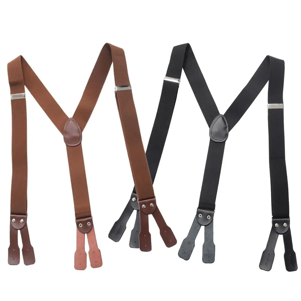 Suspenders for Men Leather Button End Elastic Tuxedo Y Back Mens Pants