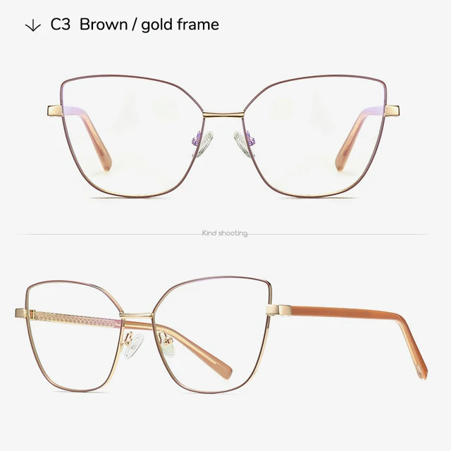 Toketorism Quality Anti Blue Glasses For Women Fashion Computer Eyeglasses Optical Frame BROWN GOLD