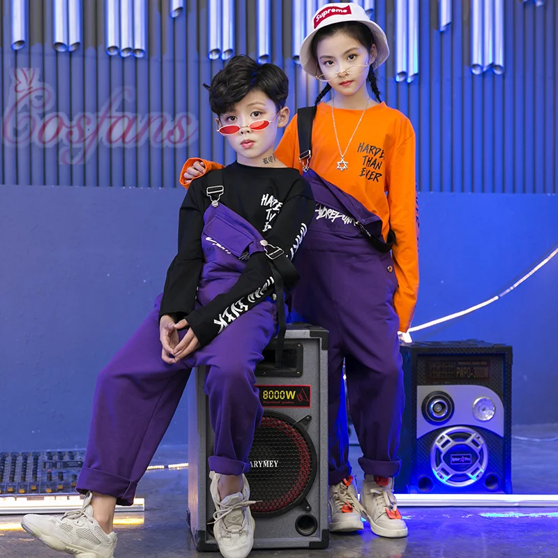 Kids Stage Competition Clothing Pants Street Dance Suit Children Boys Girls Jazz Hip Hop Costumes kids dance Bib set |
