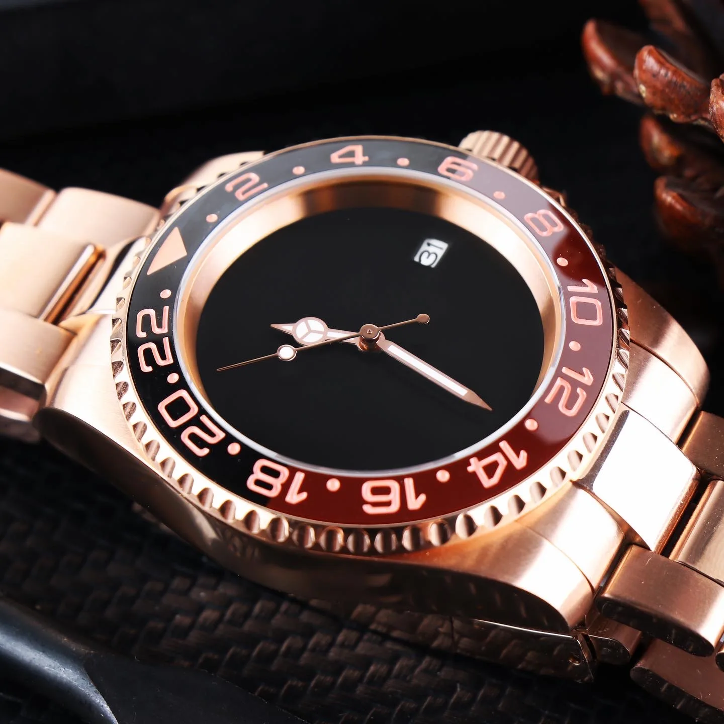 40mm modified watch Water Ghost rose gold men's sports nh35 fully automatic mechanical Japanese steel belt | Наручные часы