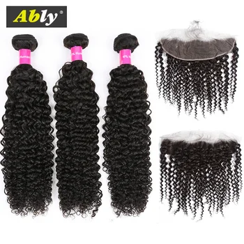 

Curly Hair 3 Bundles With Frontal Ably Malaysian Human Hair Weave Bundles Deal Curly Lace Frontal Closure With Bundles Non Remy