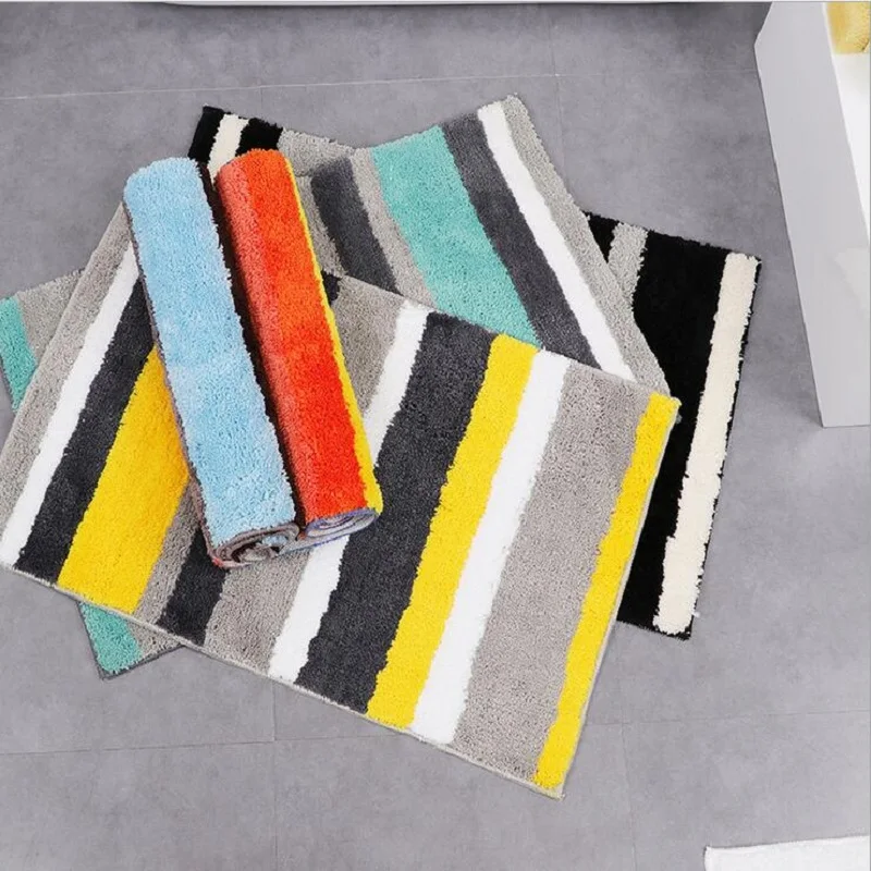 

Colorful Striped Antislip Doormat Fleece Bathroom Door Mat Absorbent Bath Mat Wood Printed Bath Carpet Kitchen Floor Mat