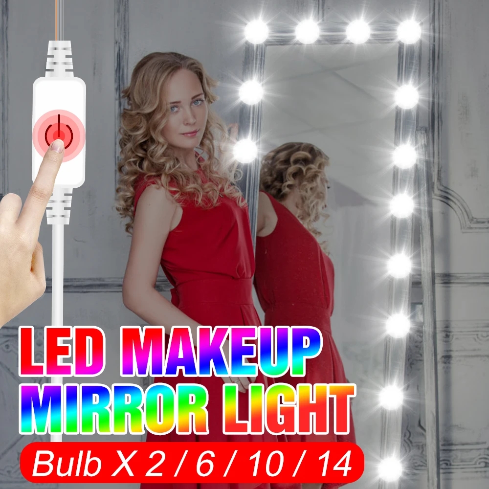 

Dressing Table LED MirrorÂ Light USB 12V Touch Dimmable Makeup Lamp 2 6 10 14Bulb LED Selfie Beauty Lamps Vanity Cabinet Lighting