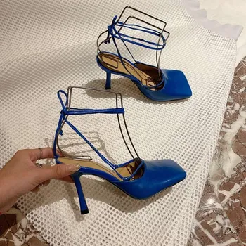 

2020 New Women Sandals Square Toe High Heels Ankle Strap Sexy Ladies Party Shoes Sandalias De Tacon Luxury Brand Fashion Shoes