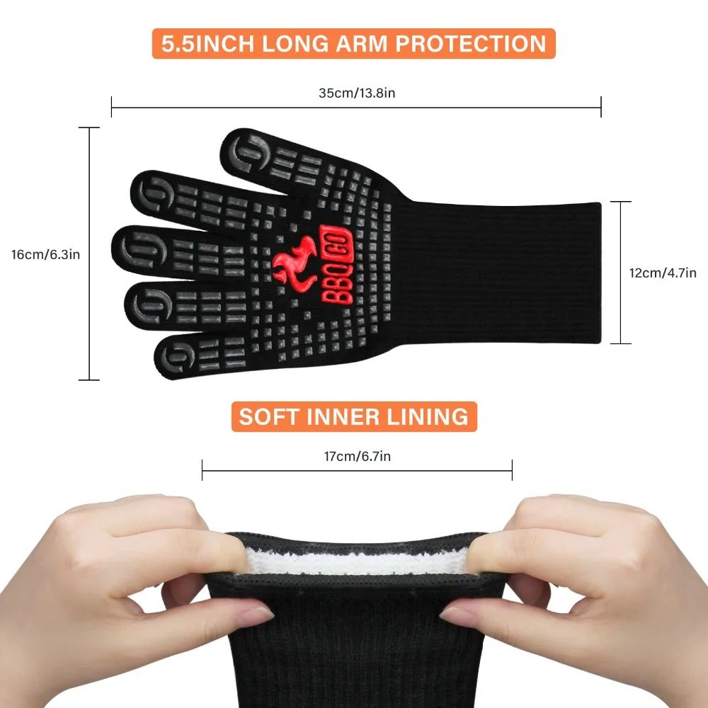 Inkbird High Quality 1472℉ Extreme Heat Resistant Grilling Gloves Aramid fabric Non-Slip Silicone Insulated Grill Mitts Baking