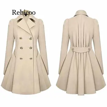 

New Fashion Women Casual Turn-down Collar Solid A-Line Pleated Long Sleeve Button Hip Length Hem Windbreaker