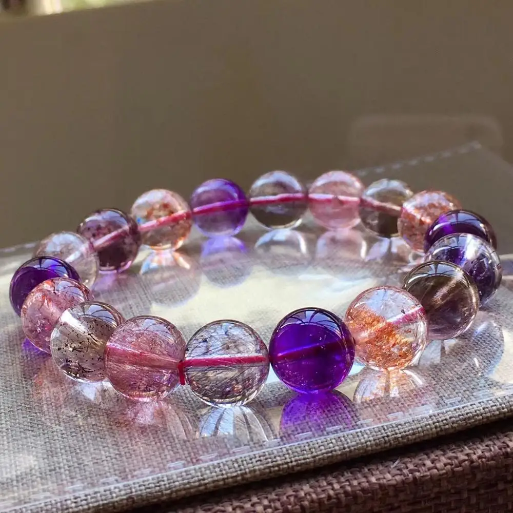 High Quality 11.5mm Natural Strawberry Quartz Seven Seven Bracelet For Women Men Clear Stone Round Beads Crystal Jewelry AAAAA