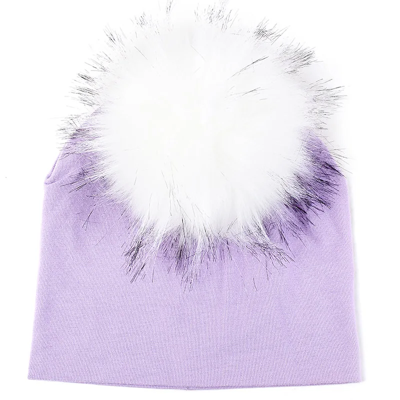 light purple 21 Geebro/Лидер продаж, однотонные шапочки для новорожденных детей, шапки с помпоном из искусственного меха, новые мягкие милые шерстяные шапки skully для девочек и мальчиков - Цвет: light purple 21
