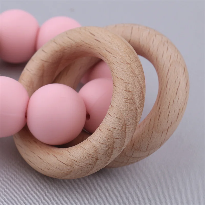 Baby Health Nursing Bracelets Teether Baby Toys Silicone Beads Wooden Ring Teething Wood Rattles Fidget Toys Newborn Accessories images - 6