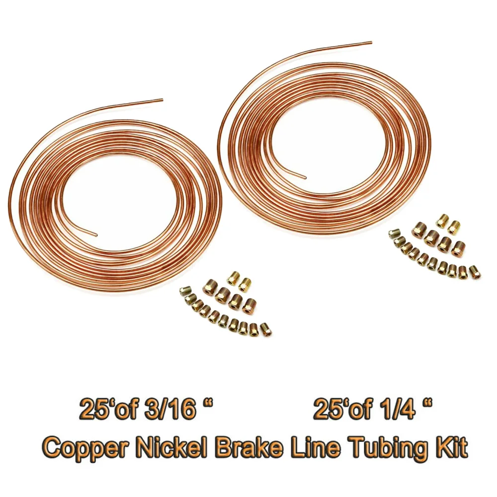 Auto Brake Line Tubing 3/16 1/4 25 Ft Coil Rolls Copper Nickel Wrap Replacement