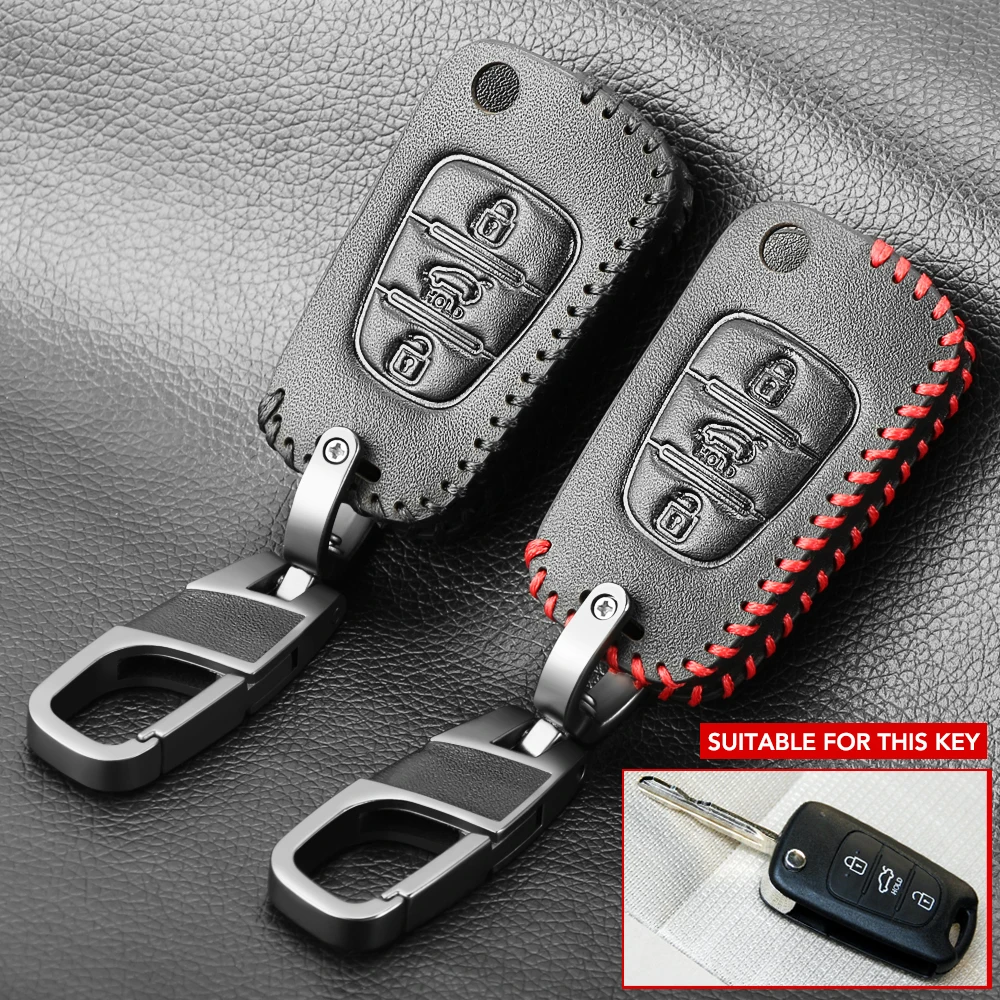 Genuine Leather Car Key Cover Case For Hyundai i20 i30 ix35 Creta