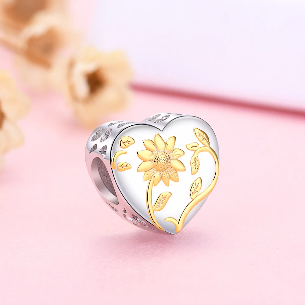 925 пробы Серебряная любовь подсолнечника Шарм бусины с принтом You Are My Sun 2020