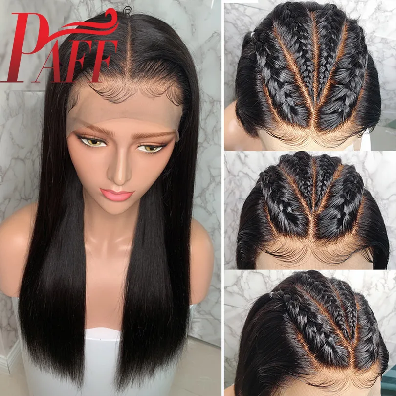 PAFF 4*4 шелковая основа полный шнурок человеческих волос парики с детскими волосами предварительно сорванные прямые бразильские волосы remy натуральный цвет часть линия