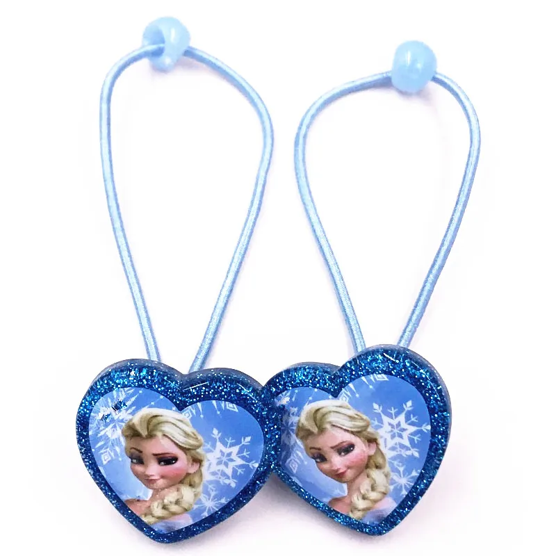 2PCS/Set Cute Cartoon Character Icon Snow White Elsa Aurora Anna Princess Resin Head Wear Rubber Ropes Elastic Hair Bands - Цвет: Фуксия