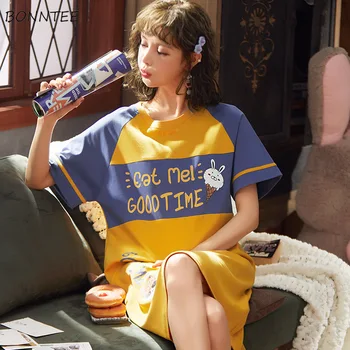 

Nightgowns Women Summer Cute Korean Style Cartoon Home Wear Sweet Girls Female Nightshirts Short Sleeves Daily Fashion Chic Soft
