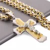 Multilayer Cross Christ Jesus Pendant Necklace Stainless Steel Link Byzantine Chain Heavy Men Jewelry Gift 21.65