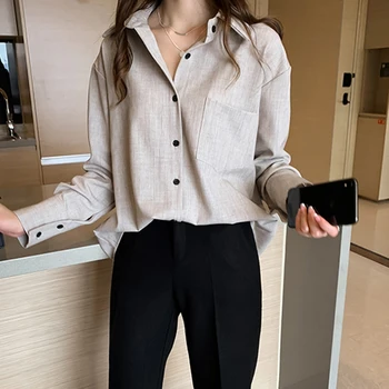

Fashion Loose Lapel Blouse Autumn Casual Women Shirt Office Ladies Long Sleeves Blouse