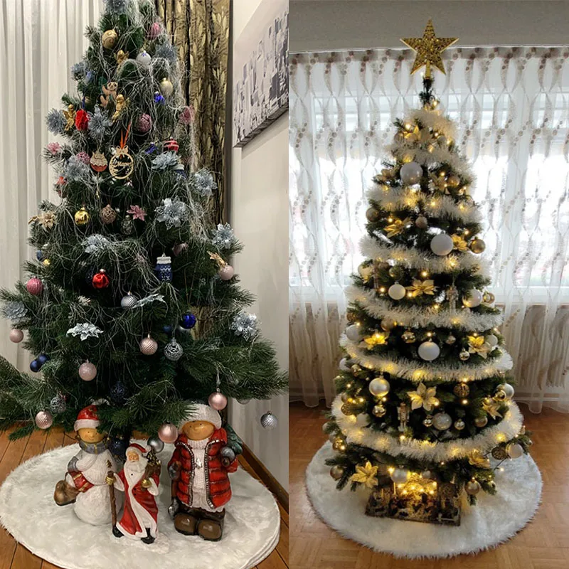1pc White Christmas Tree Skirt Plush Faux Fur Carpet Xmas Floor Mat Ornaments Wedding Birthday New Year Christmas Tree Decor