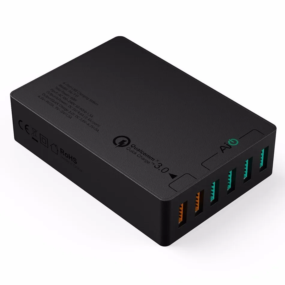

Newest PA-T11 Universal Charger Aukey 6 USB Port Wall Charger With Quick Charge 3.0 Smart Charger Plate