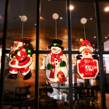 

2020 Merry Christmas Lights Window Hanging LED Light With Suction Cup Atmosphere Scene Holiday Decoration For Home Hotel Store