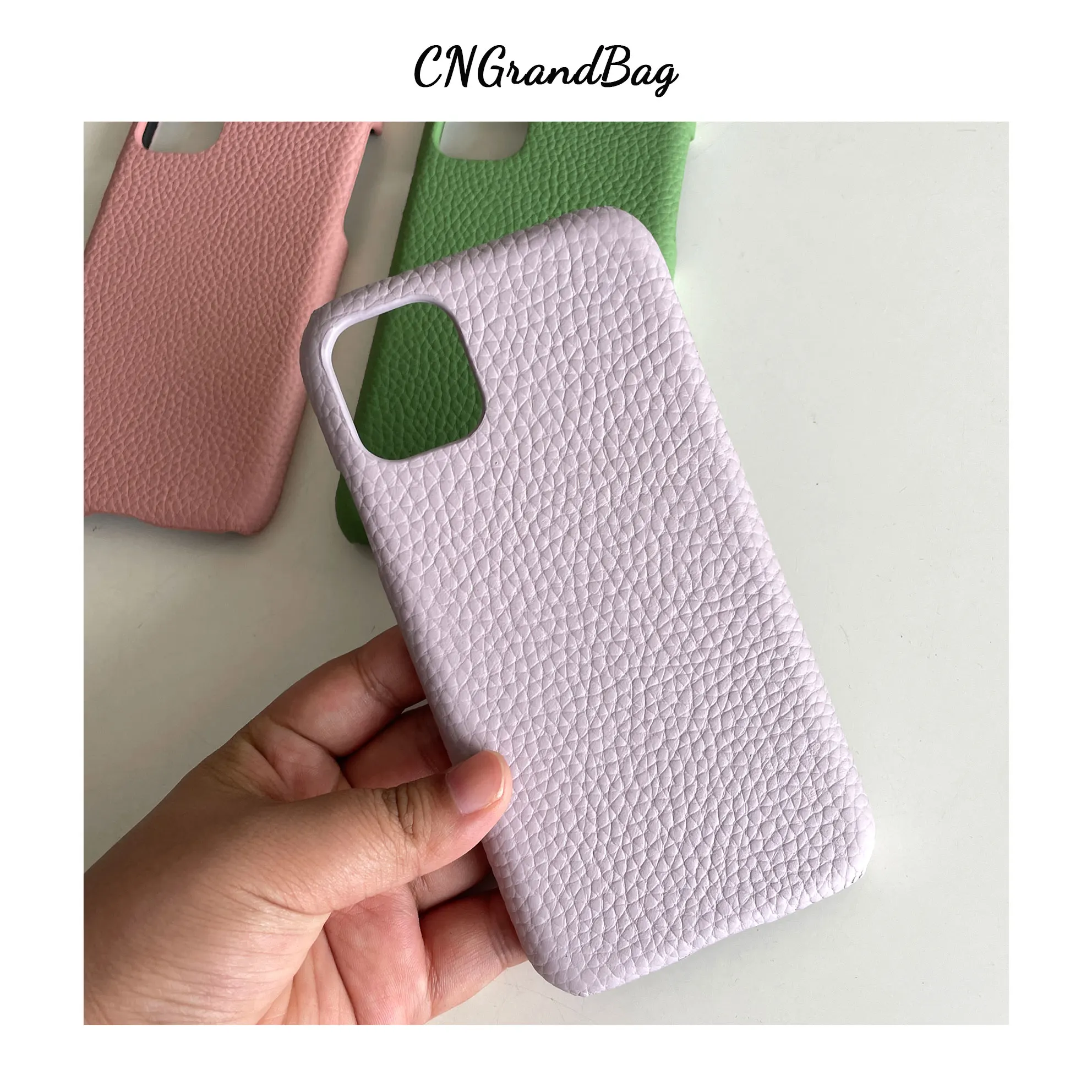New Customized Gift Set Genuine Grain Leather Mobile Phone Case for 11 12 PRO MAX  Matched Circle/Heart Keychain Cardholder