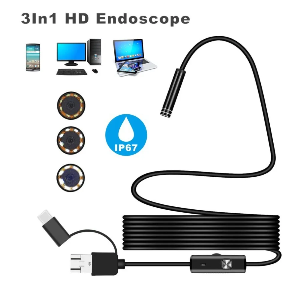 5,5 мм, Micro-USB Тип с портом типа c 3-в-1 электронный эндоскоп бороскоп трубка Водонепроницаемый USB видеонаблюдения с защитой от воды Камера для
